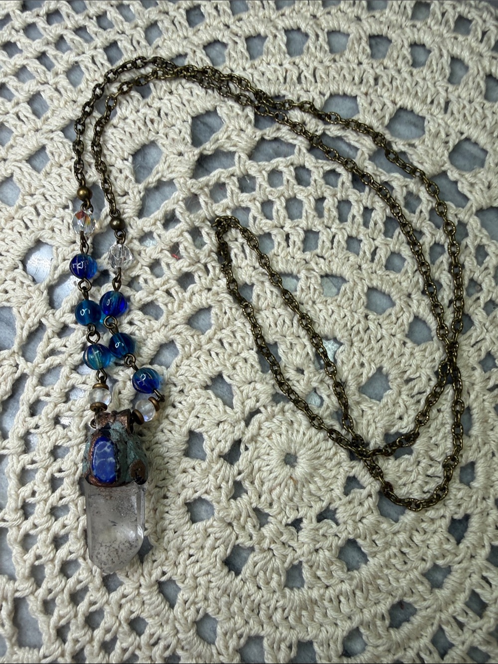 Bohemian Blue lapis & quartz Crystal Pendant Necklace - Unbranded